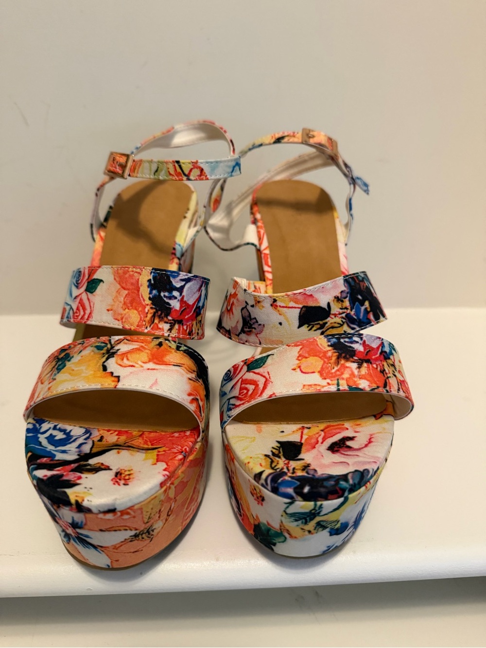 Floral Platform Sandals in Multicolor - Women's Strappy Heels